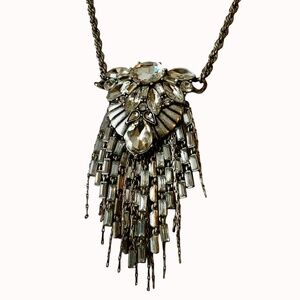 Vintage BANANA REPUBLIC fringe silver tone crystal rhinestone necklace